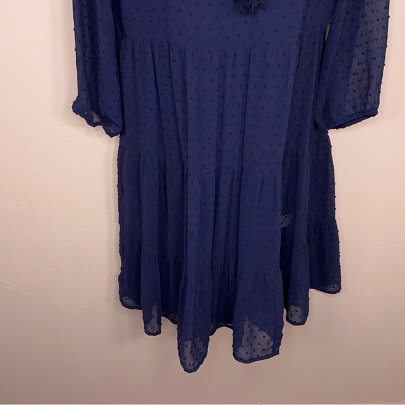 Small Daniel Rainn Blue Dress Boho Peasant Long Sleeve Embroidered Accent Lined - Picture 6 of 15